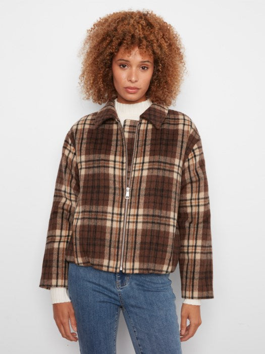 Veste bomber à carreaux en mélange laine