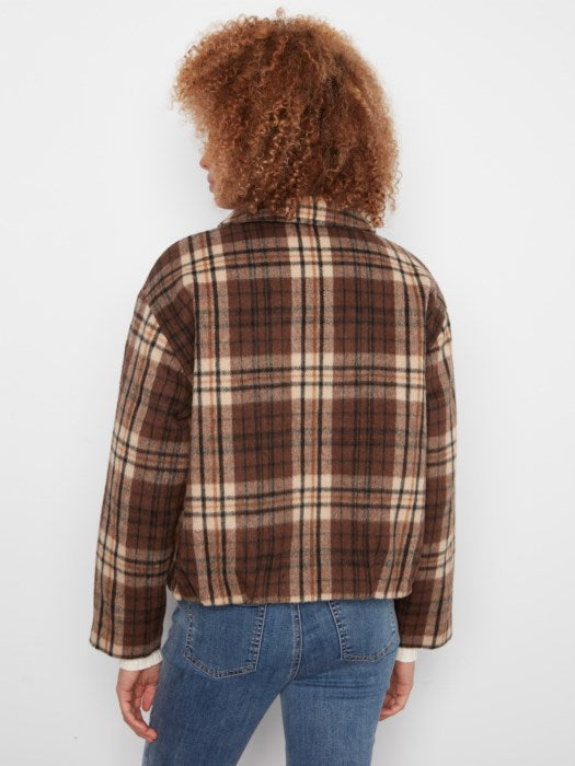 Veste bomber à carreaux en mélange laine