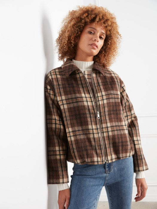 Veste bomber à carreaux en mélange laine