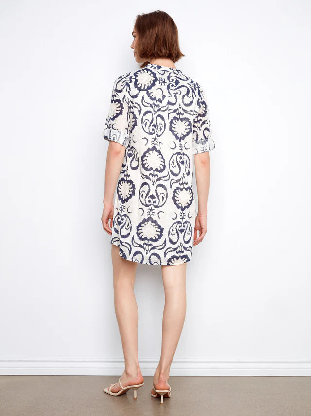 Robe chemise en coton mélangé imprimé
