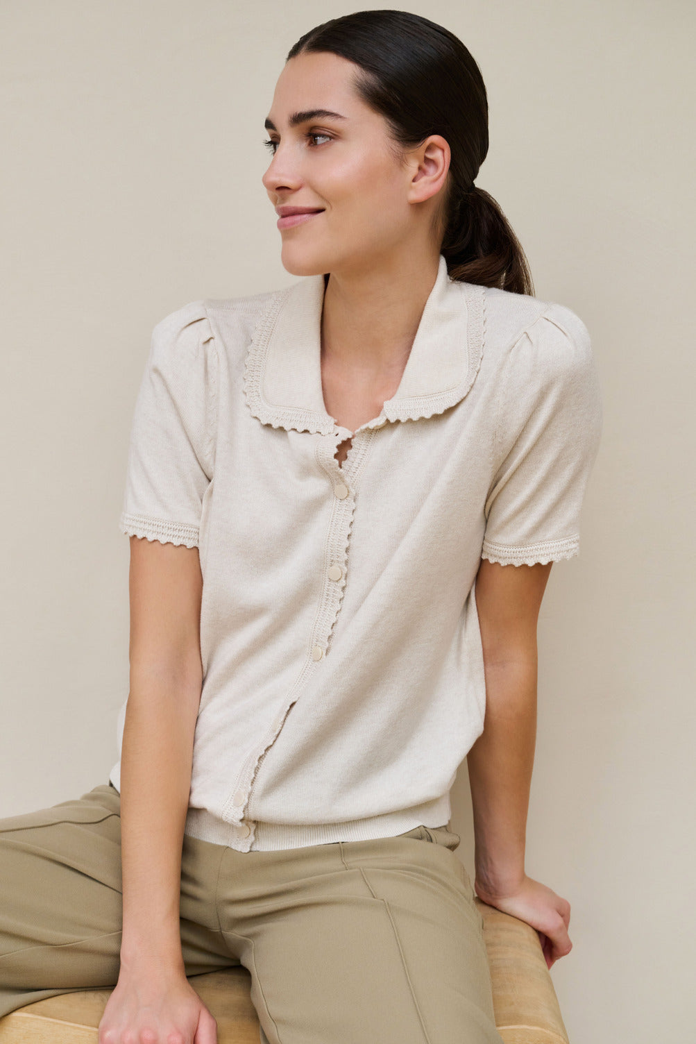 Cardigan boutonné à manches courtes et texture YAYA