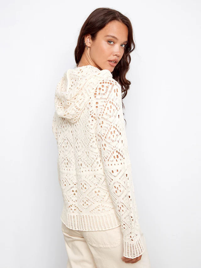Pull à capuche en coton au crochet