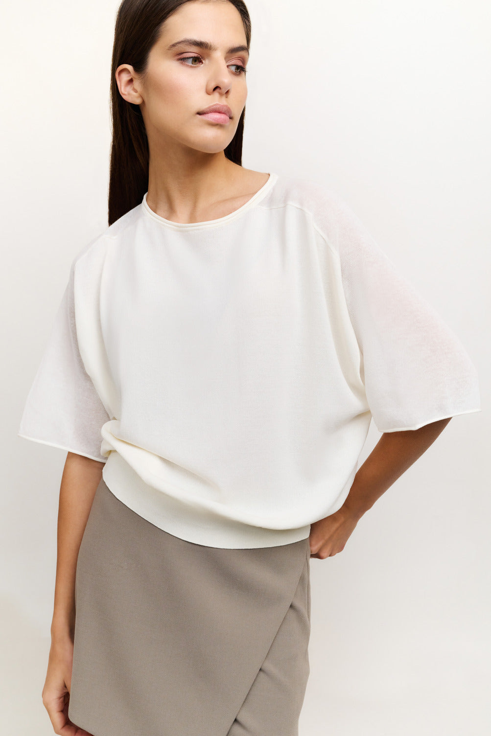 Pull col bateau à manches transparentes YAYA