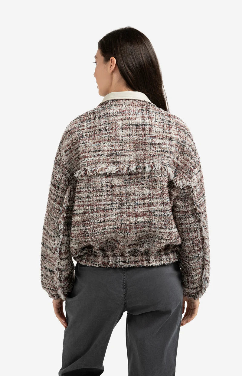 Veste en tissu bouclé avec franges et col montant YAYA