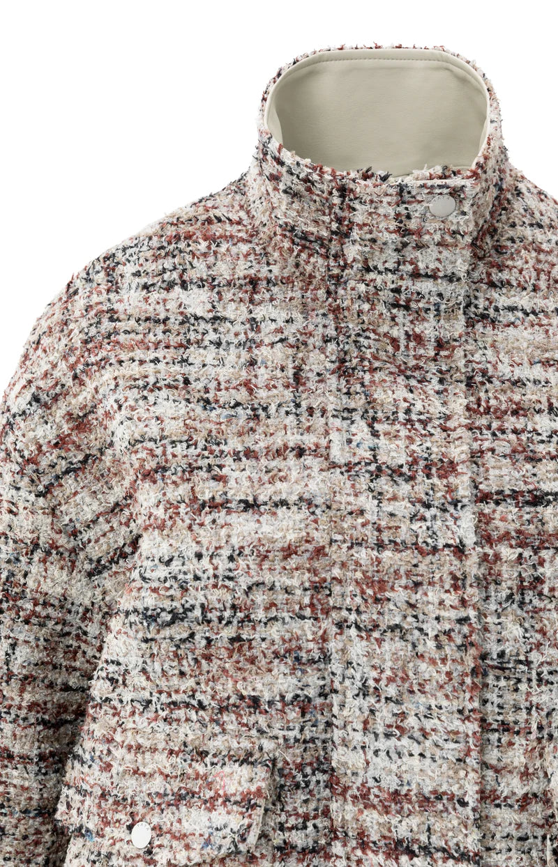 Veste en tissu bouclé avec franges et col montant YAYA