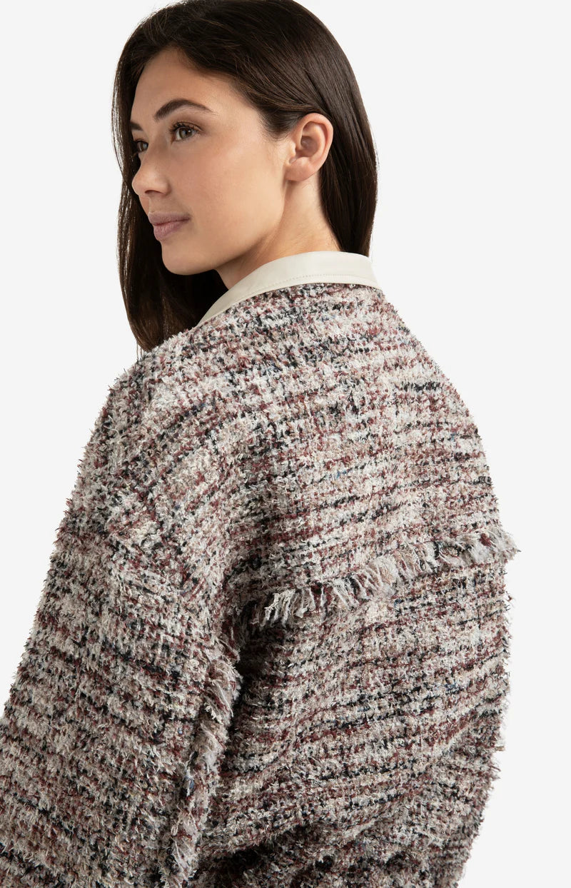 Veste en tissu bouclé avec franges et col montant YAYA