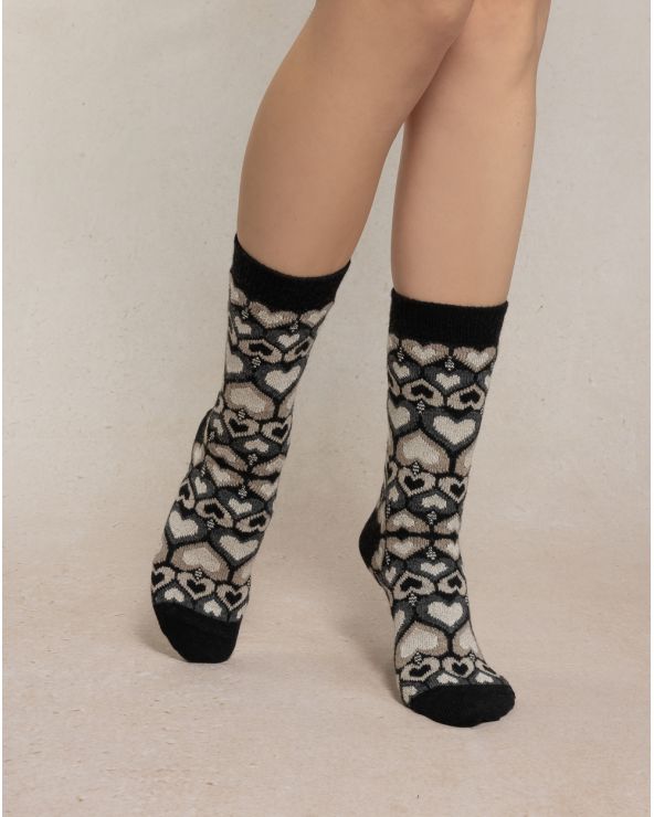Chaussettes Cachemire COEURS BLEU FORÊT
