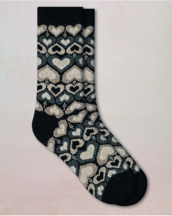 Chaussettes Cachemire COEURS BLEU FORÊT