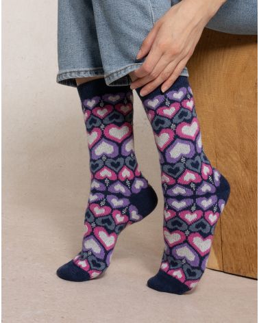 Chaussettes Cachemire COEURS BLEU FORÊT