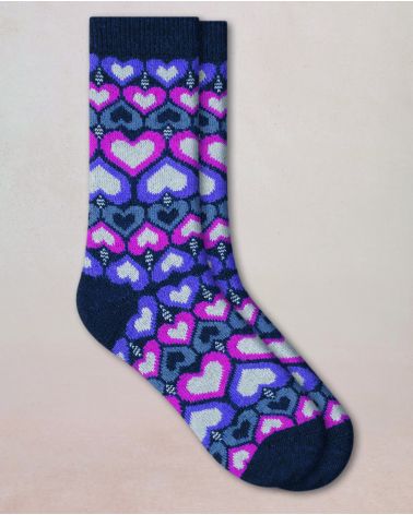 Chaussettes Cachemire COEURS BLEU FORÊT