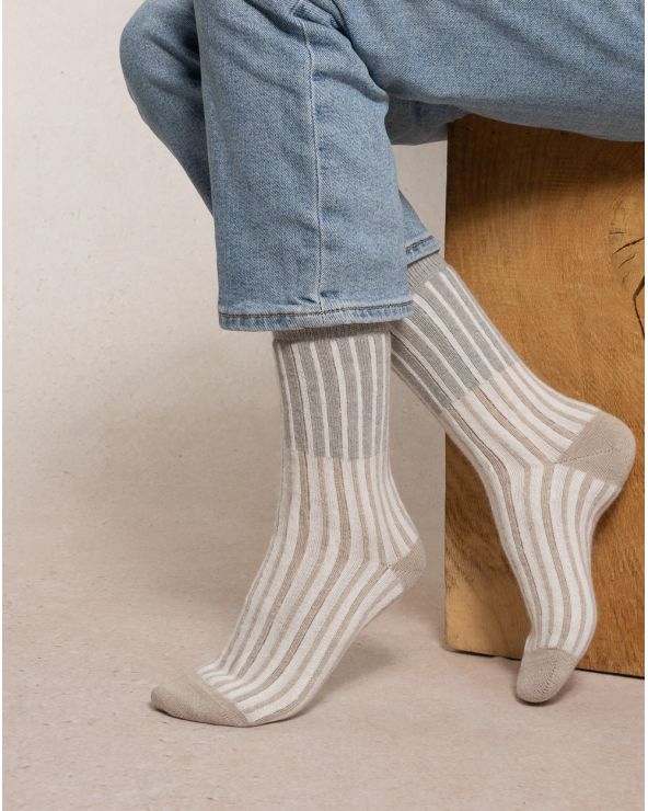 Chaussettes Cachemire RAYURES BLEU FORÊT