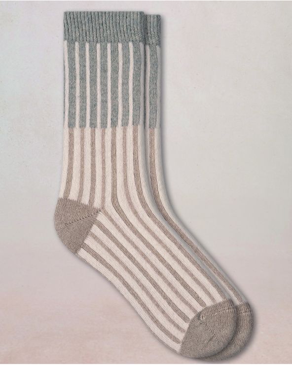 Chaussettes Cachemire RAYURES BLEU FORÊT