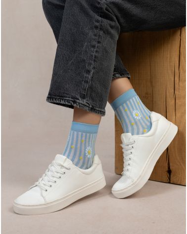 Chaussette RAYURES MARGURITES BLEU FORÊT