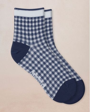 Chaussettes courtes fil d'Ecosse vichy BLEU FORÊT