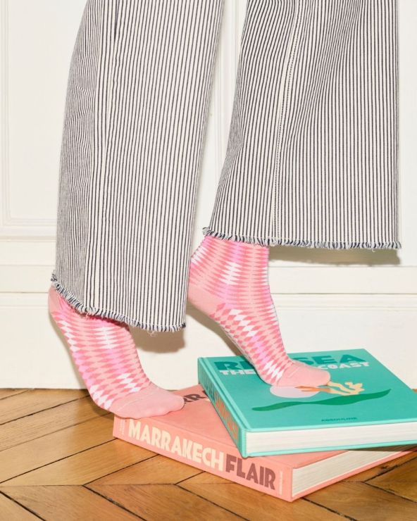 Chaussettes courtes veloutées losanges BLEU FORÊT