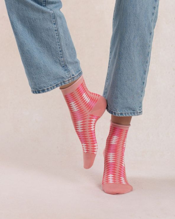 Chaussettes courtes veloutées losanges BLEU FORÊT