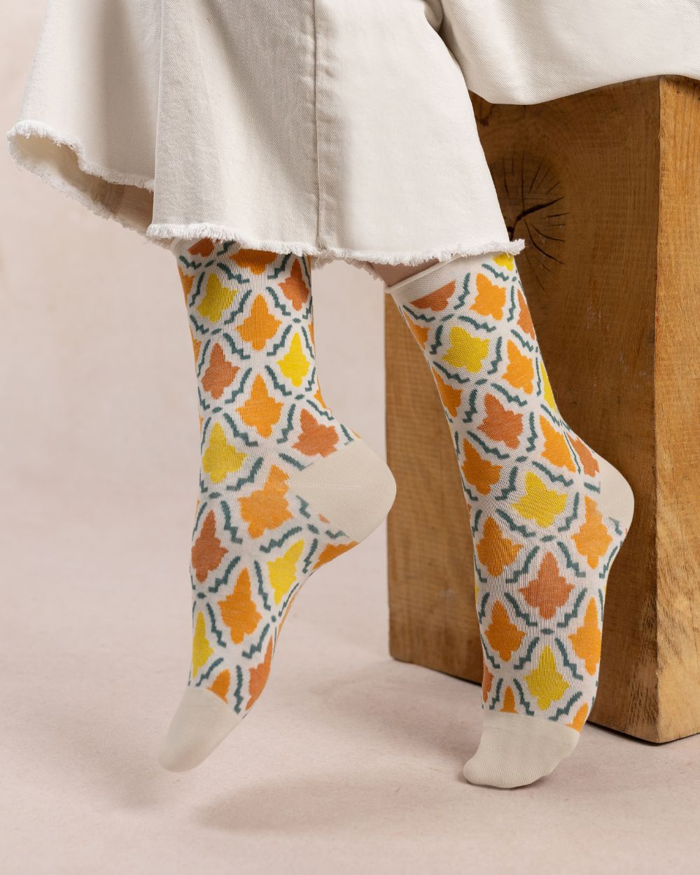 Chaussettes veloutées mosaïque BLEU FORÊT