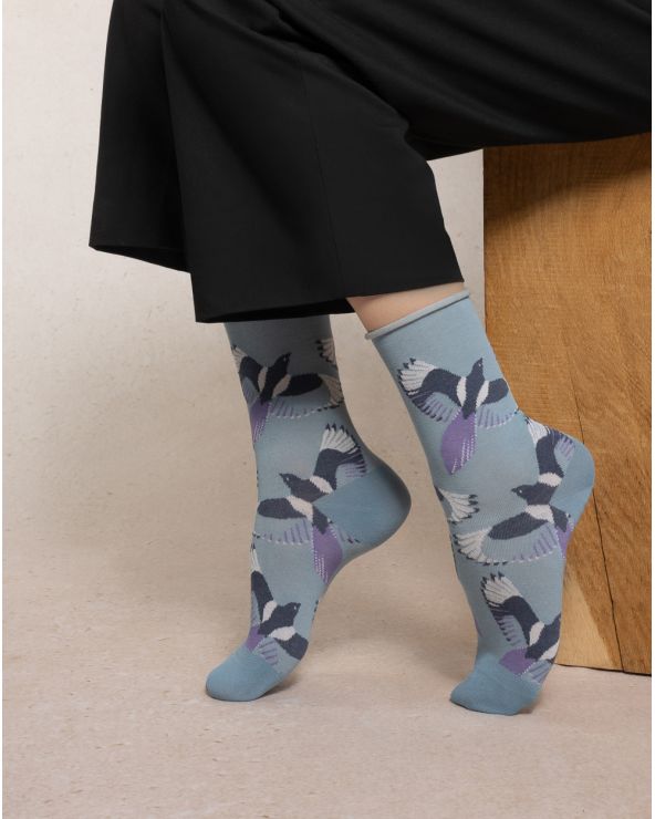 Chaussettes Veloutées OISEAUX BLEU FORÊT