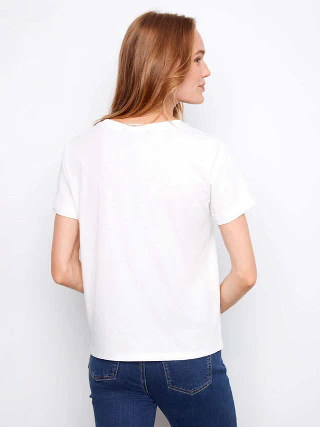 T-shirt en jersey de coton à cœurs brodés CHARLIE B