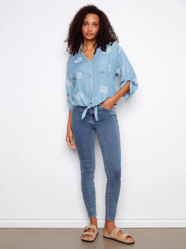 Blouse en Tencel brodée avec nœud à l'avant CHARLIE B