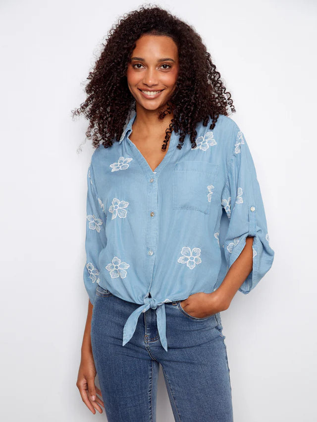 Blouse en Tencel brodée avec nœud à l'avant CHARLIE B