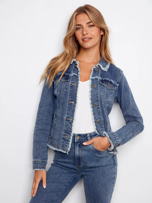 Veste en jean extensible à bords effrangés CHARLIE B