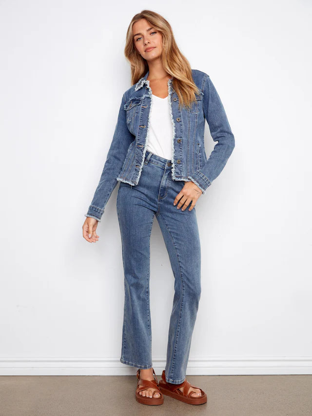 Veste en jean extensible à bords effrangés CHARLIE B