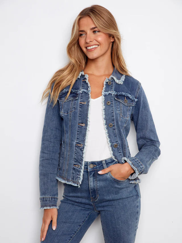 Veste en jean extensible à bords effrangés CHARLIE B