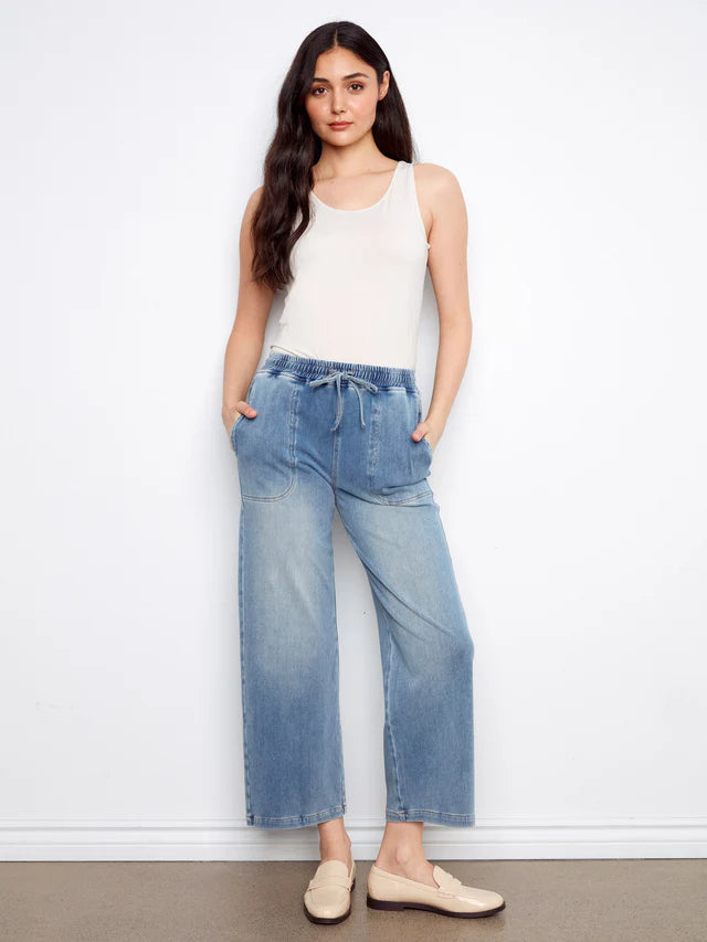 Pantalon jogger en denim tricoté à jambe large CHARLIE B
