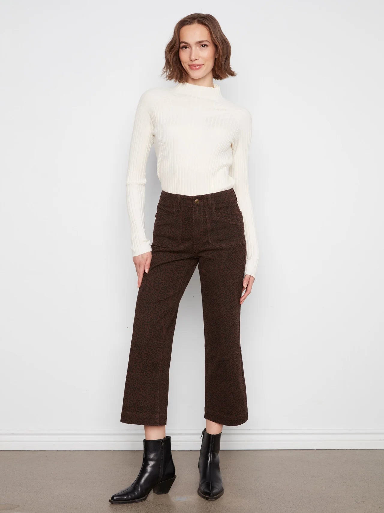 Pantalon écourté extensible à jambe large - Léopard