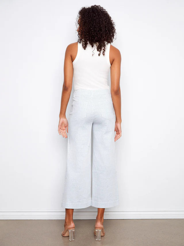 Pantalon évasé à poches patch rayé et court