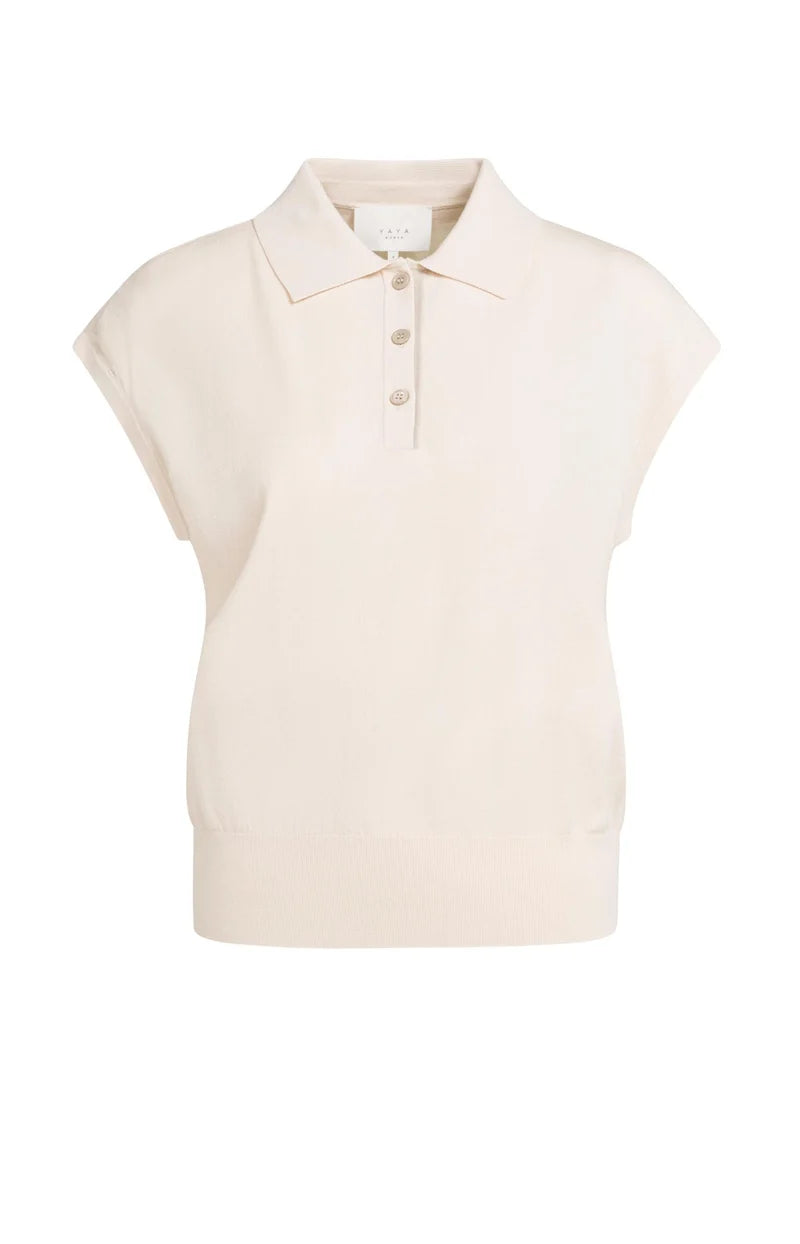 Polo en maille fine sans manches