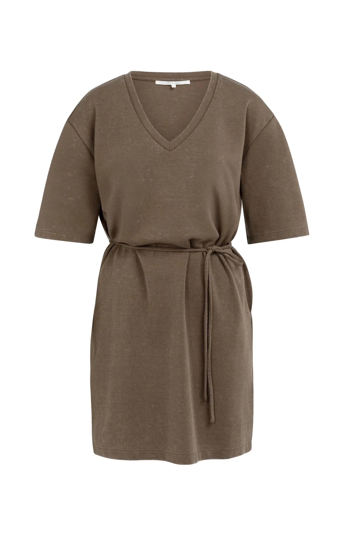 Robe jersey à col en V et ceinture à cravate