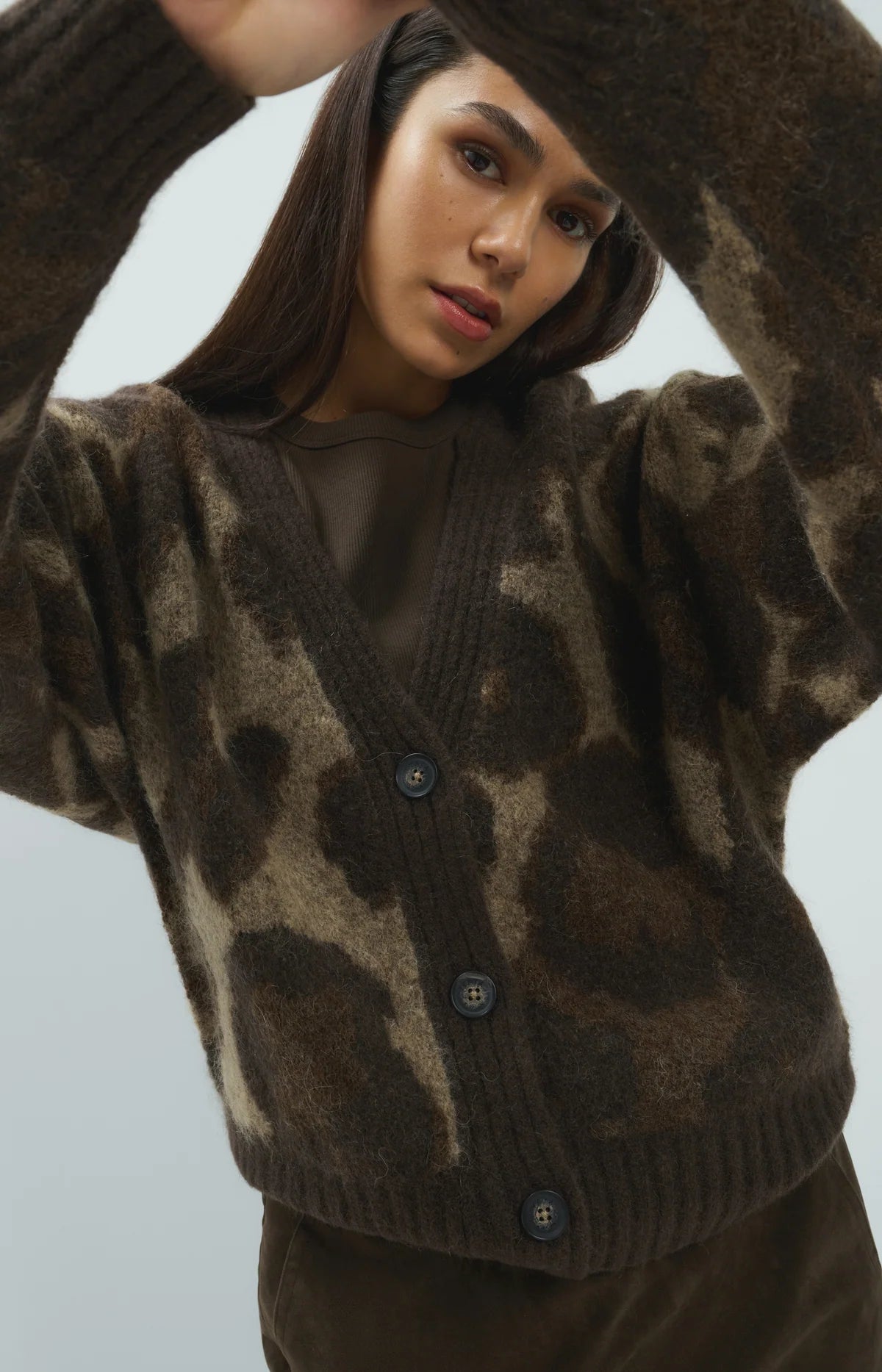 Cardigan en maille à motif, manches chauve-souris
