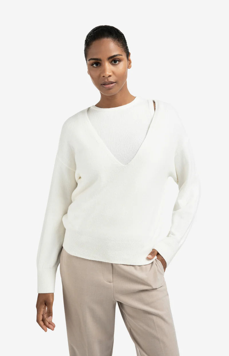 Pull en maille, col V profond avec haut assorti YAYA