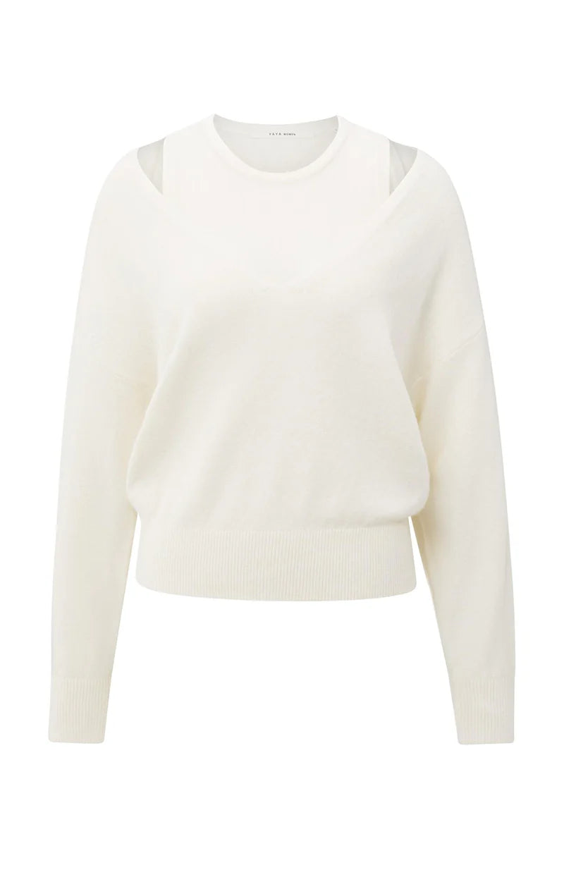Pull en maille, col V profond avec haut assorti YAYA