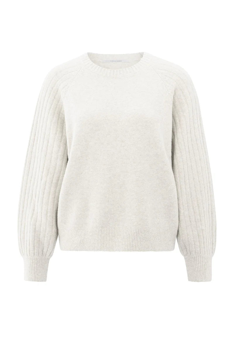 Pull en maille à manches côtelées et col rond YAYA