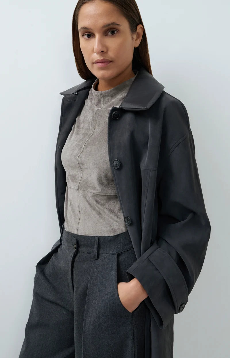 Manteau long en suédine avec col amovible