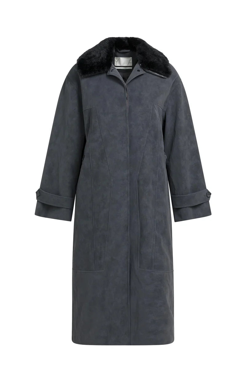 Manteau long en suédine avec col amovible