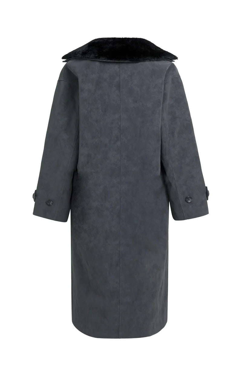 Manteau long en suédine avec col amovible