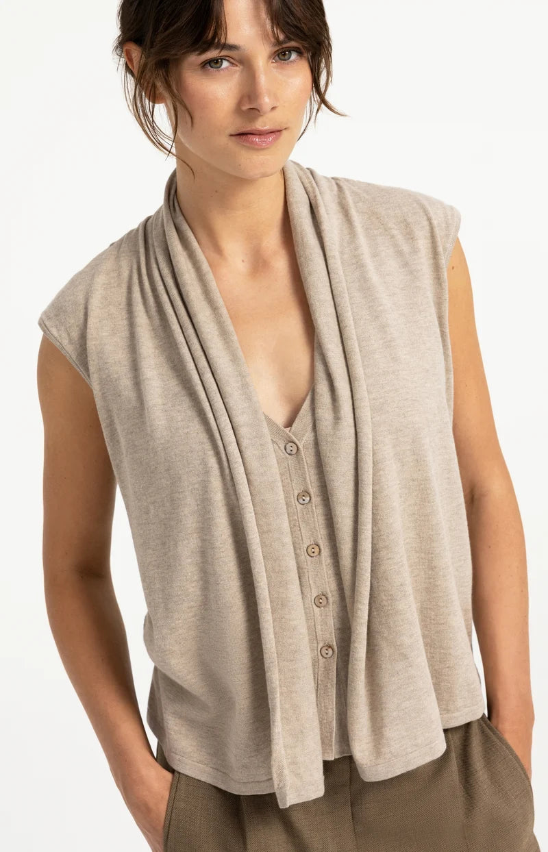 Cardigan sans manches avec superposition et boutons