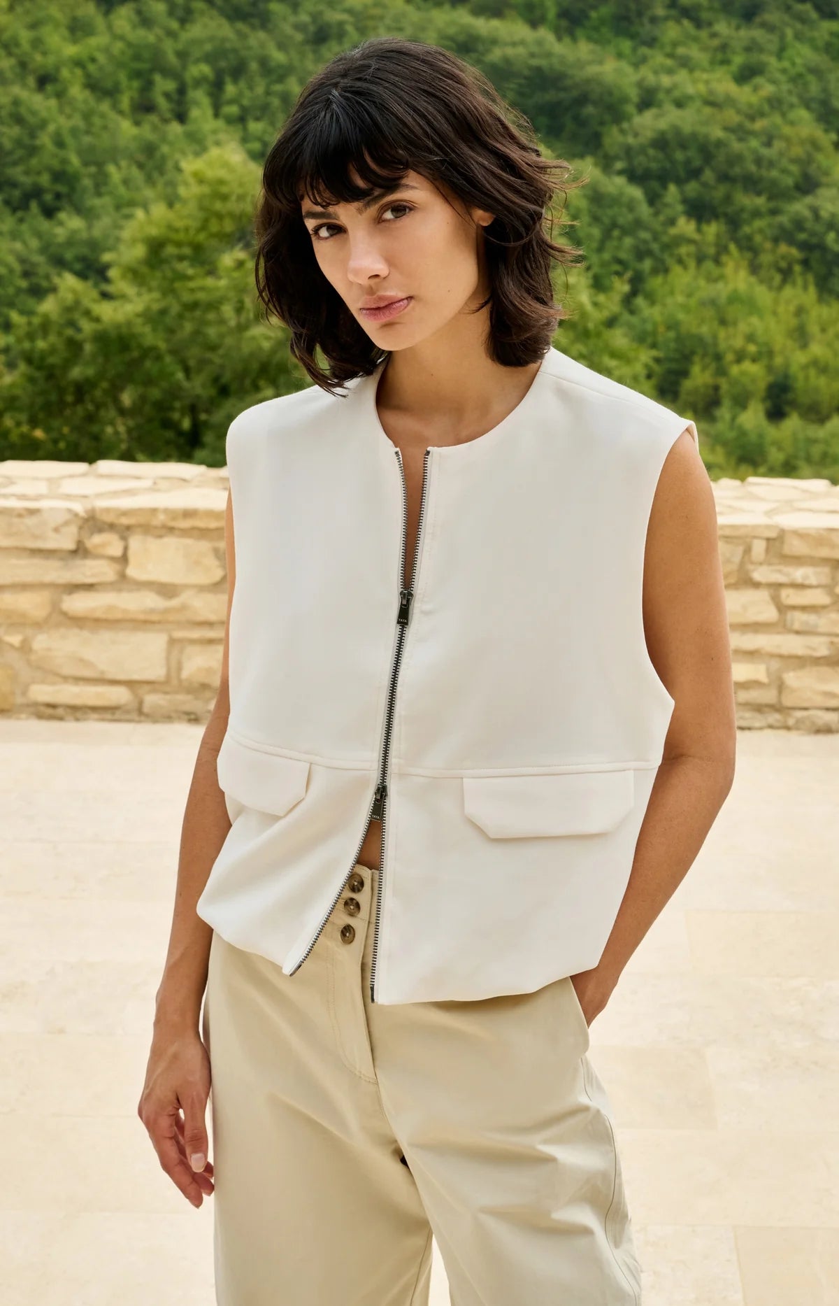 Veste tissée sans manches avec ourlet en forme de ballon YAYA