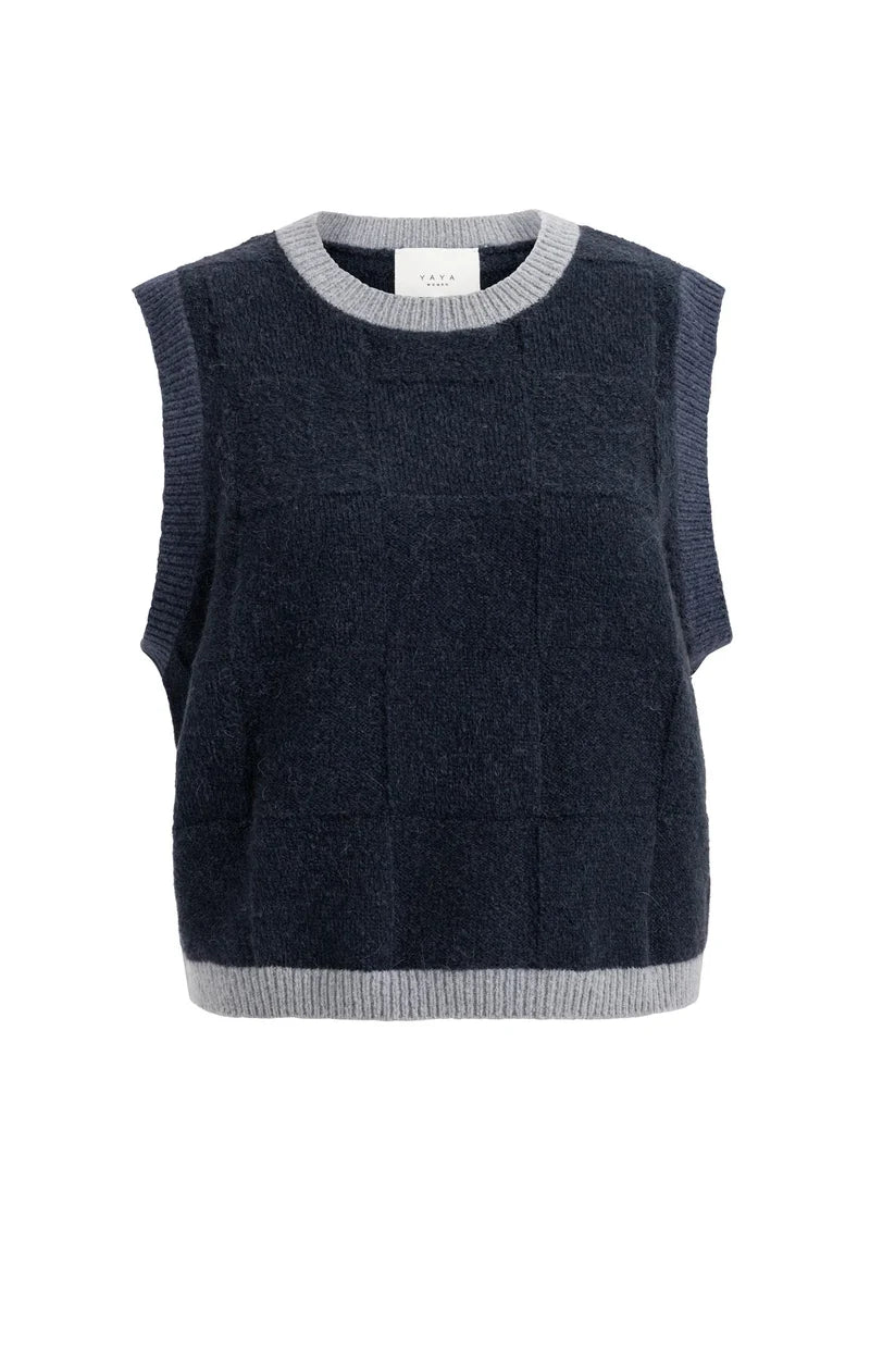 Pull sans manches en maille douce avec liserés contrastants