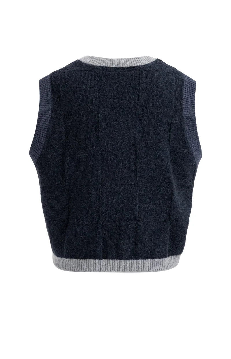Pull sans manches en maille douce avec liserés contrastants