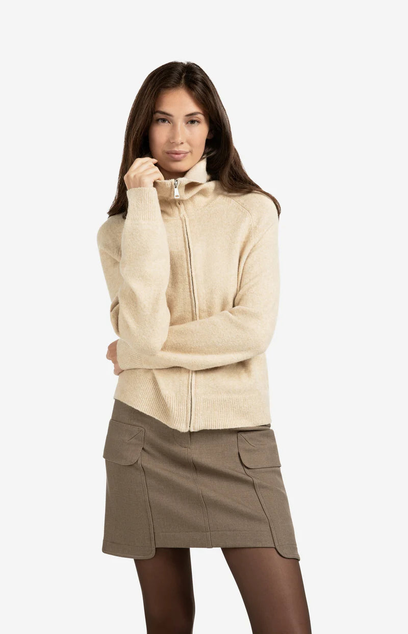 Cardigan doux zippé avec un large col camionneur YAYA