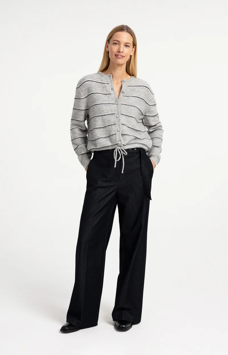 Cardigan rayé en maille avec lien à nouer