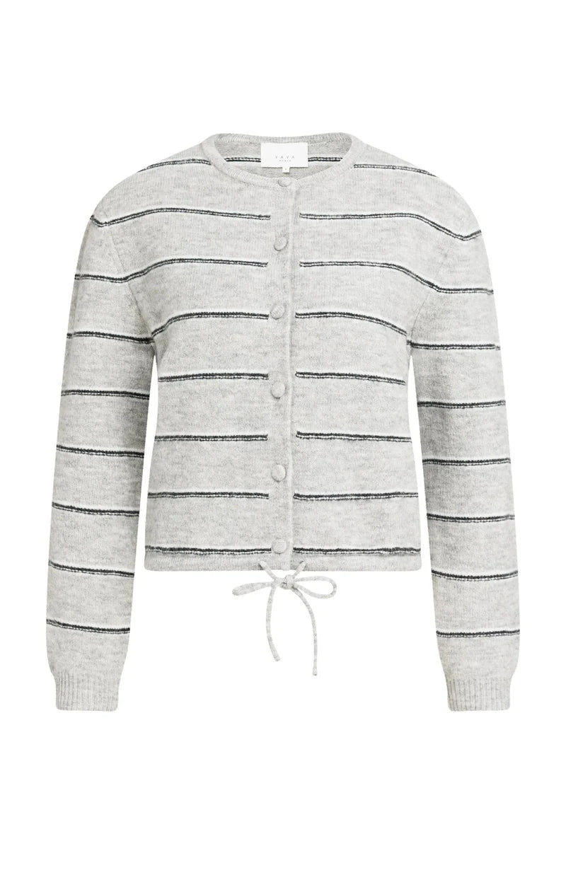Cardigan rayé en maille avec lien à nouer