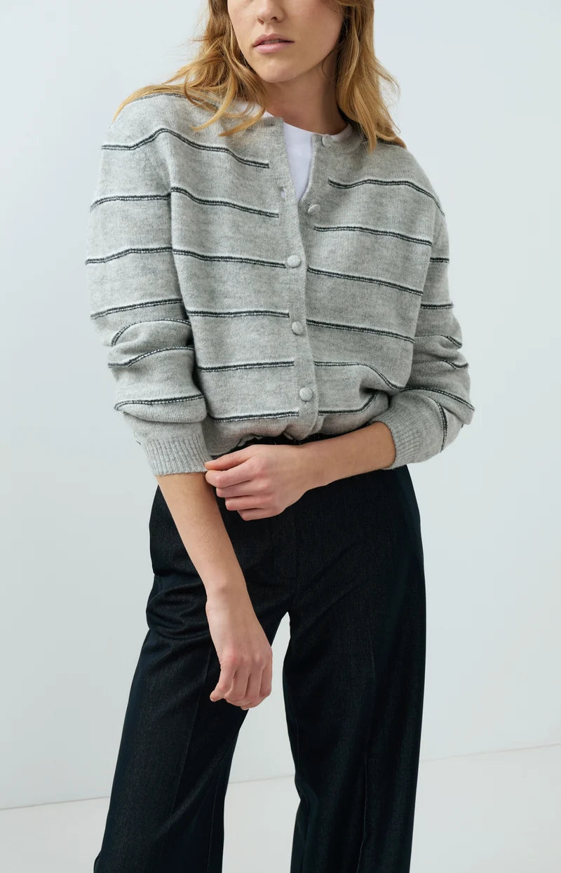 Cardigan rayé en maille avec lien à nouer